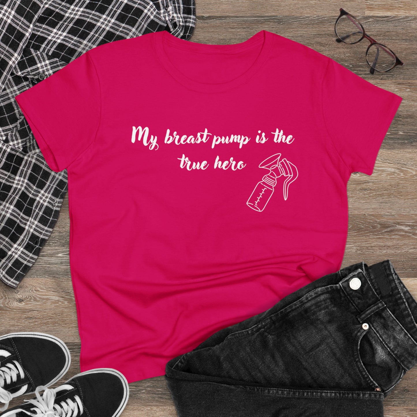 "My Breast Pump Is The True Hero" - Women's Midweight Cotton Tee