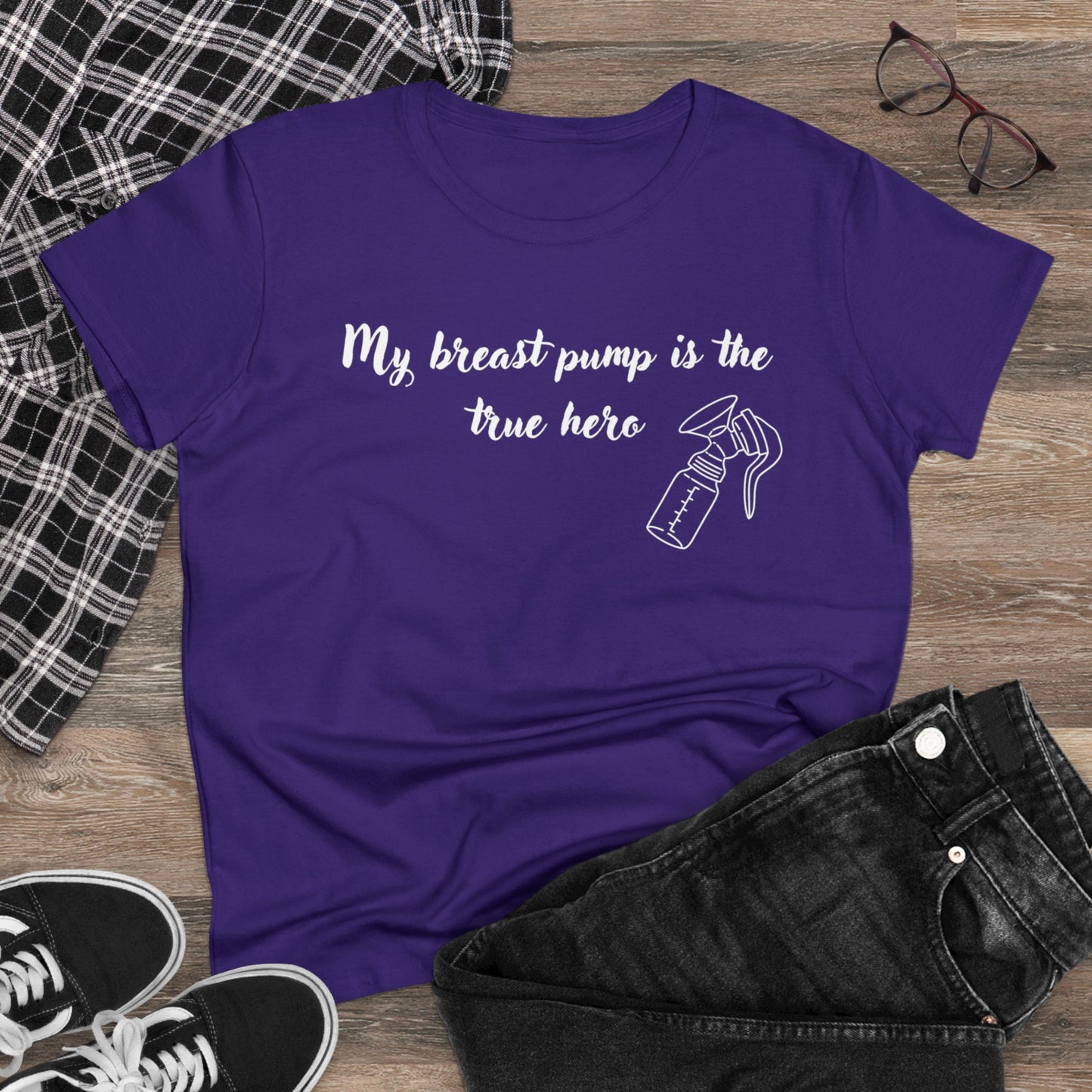 "My Breast Pump Is The True Hero" - Women's Midweight Cotton Tee