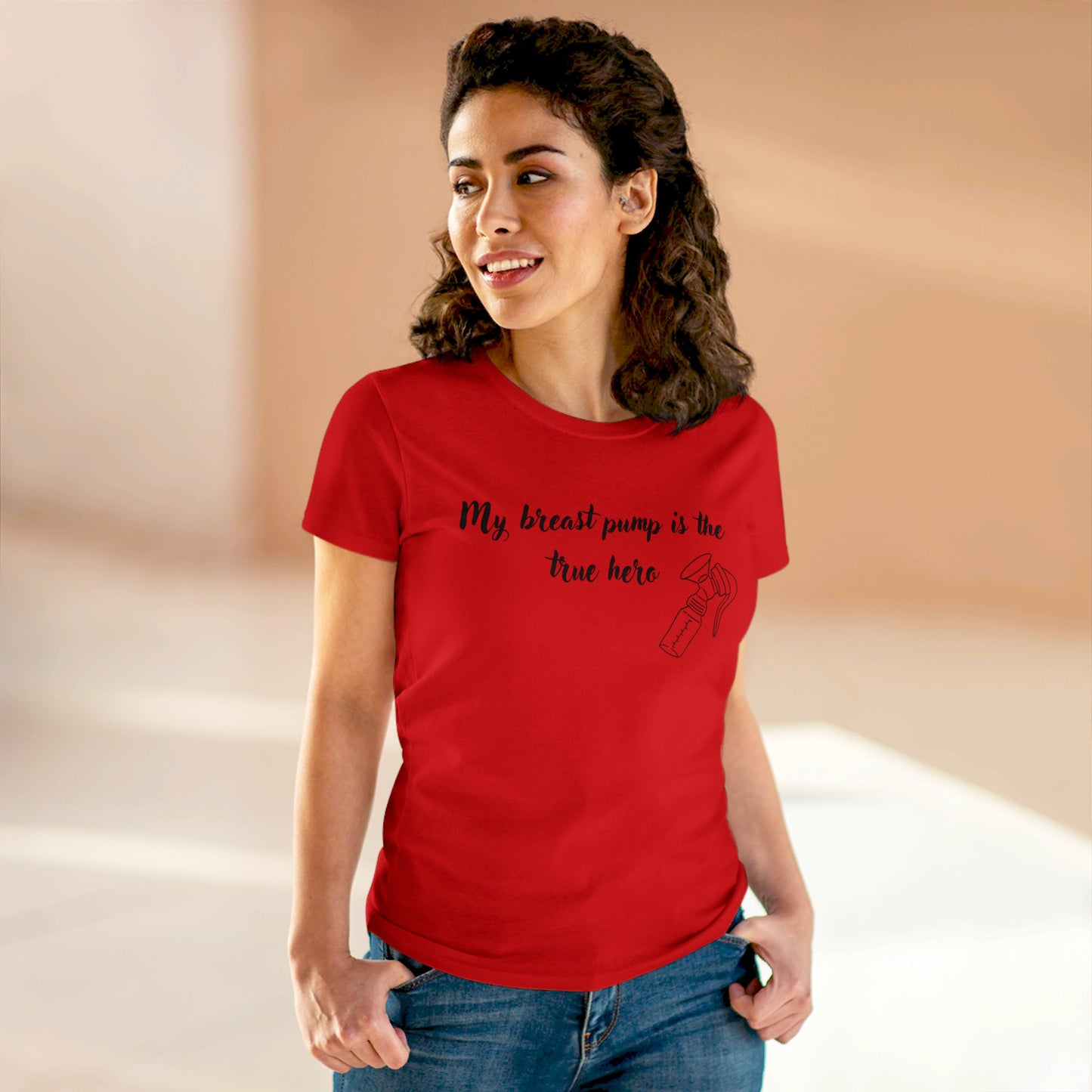 "My Breast Pump Is The True Hero" - Women's Midweight Cotton Tee