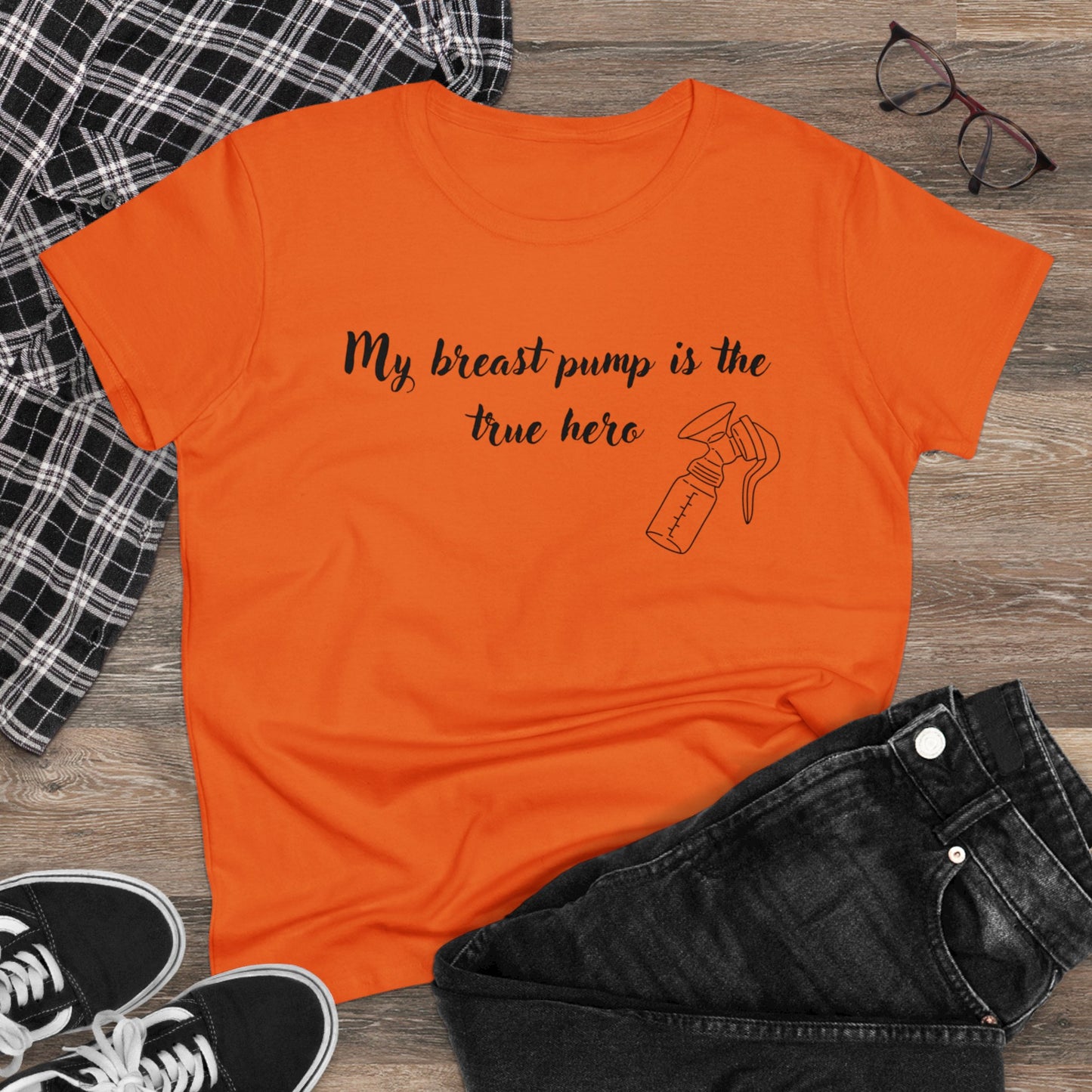 "My Breast Pump Is The True Hero" - Women's Midweight Cotton Tee