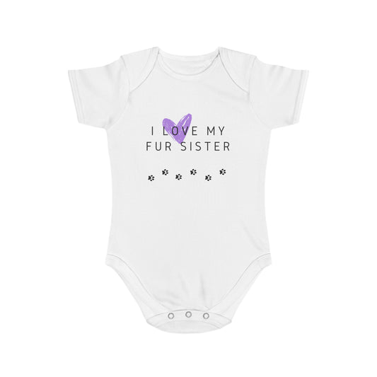 "I Love My Fur Sister" Short Sleeve One-Piece Cotton Bodysuit