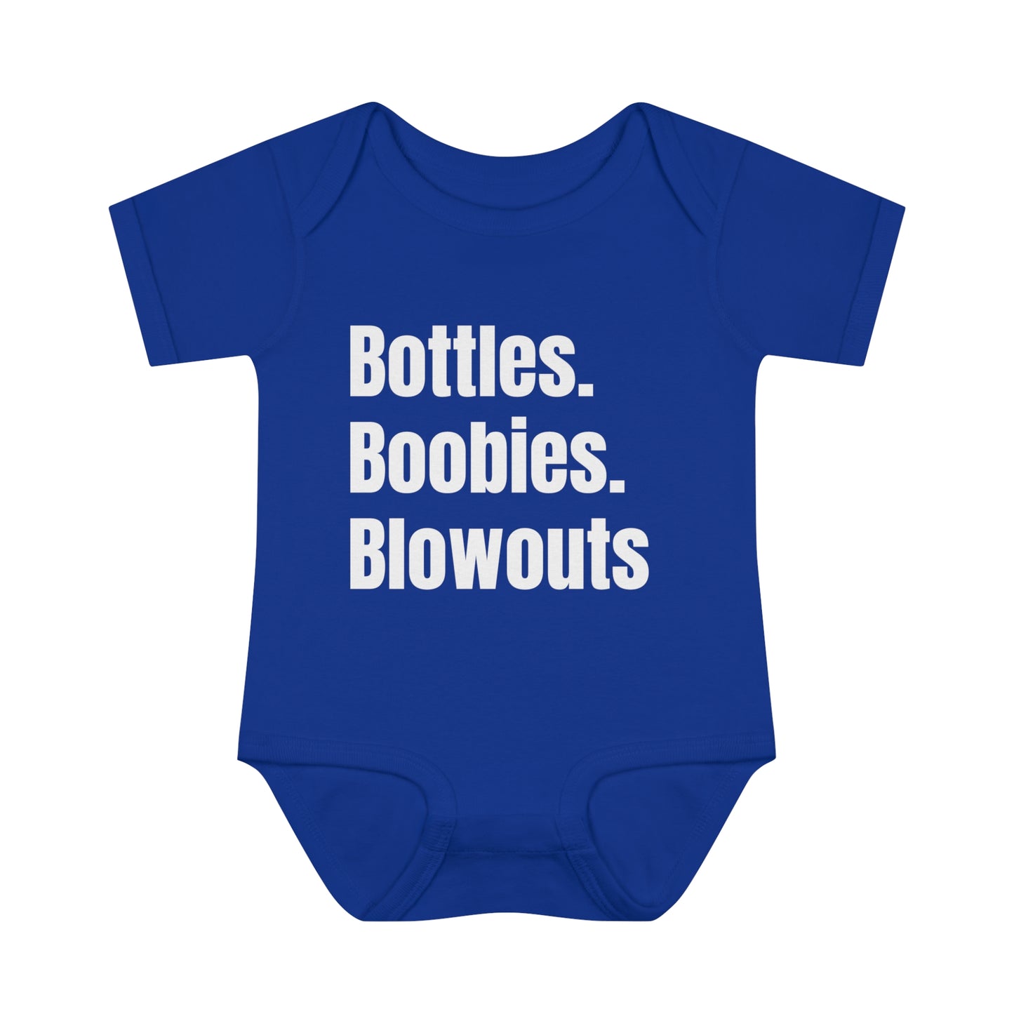 "Bottles. Boobies. Blowouts." Unisex One-Piece Bodysuit