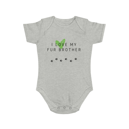 "I Love My Fur Brother" Short Sleeve One-Piece Cotton Bodysuit