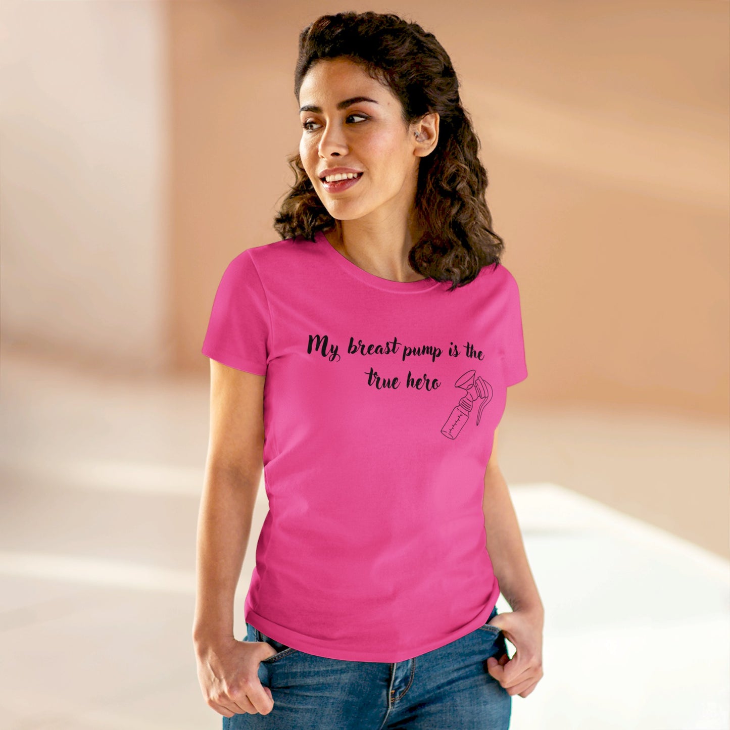 "My Breast Pump Is The True Hero" - Women's Midweight Cotton Tee