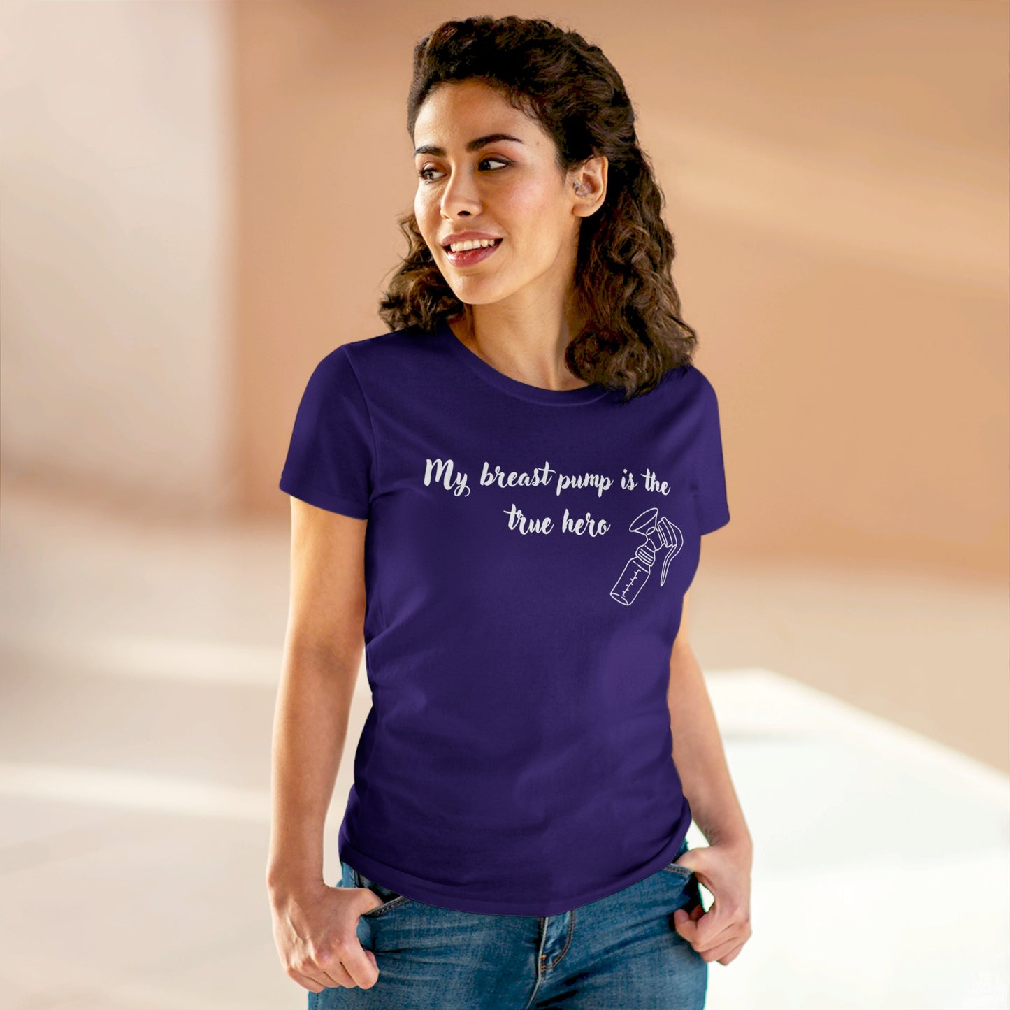 "My Breast Pump Is The True Hero" - Women's Midweight Cotton Tee