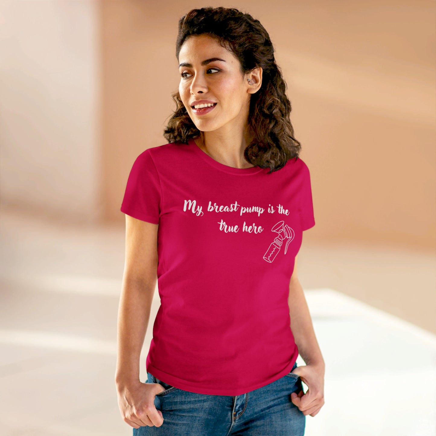 "My Breast Pump Is The True Hero" - Women's Midweight Cotton Tee